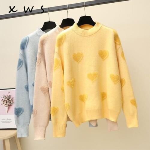 Women Winter Chic Sweaters 2020 O Neck Loose Jumpers love Pull Jumpers Loose thick Tops Knitwear christmas jumper female