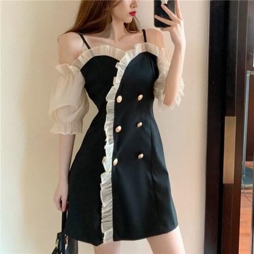 2021 summer new summer dress small fragrance sexy ruffled double-breasted double-breasted waist and thin V-neck dress