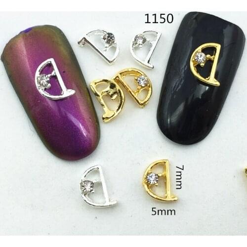 10Pcs/Lot Japan 5x7mm Gold Silver Letter"D" with Rhinestone Metal Alloy Nail Art Decorations Stickers/Charms/ Tools for Manicure