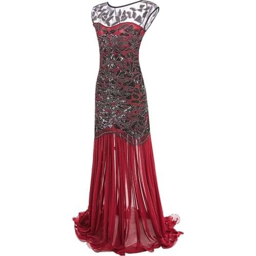 2020 Fashion Costumes Custom Size 1920s Long Prom Dresses Sequins Beaded Art Deco Evening Party V Neck Back S-XL