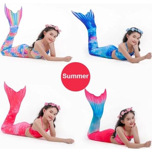 2021 New 4 Colors Cute Summer Girls Swimsuit Mermaid Tail Princess Dress with Mermaid Costume 3 Piece Cosplay Swimsuit 3-8y
