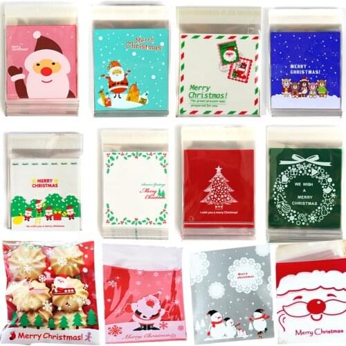 25Pcs Cute Christmas Cartoon Gifts Bags Cookie Packaging Self-adhesive Plastic Bags For Biscuits Candy Cake Wedding Package