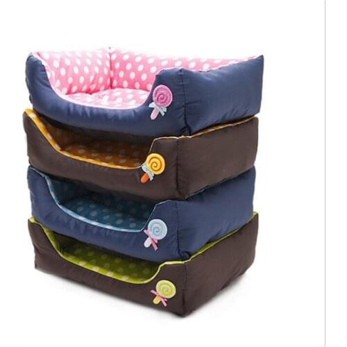 4 Colors Paw Pet Sofa Dog Beds Kennel Waterproof Bottom Soft Fleece Warm Wave Point Cat Litter Lollipop Bed House Pet Products