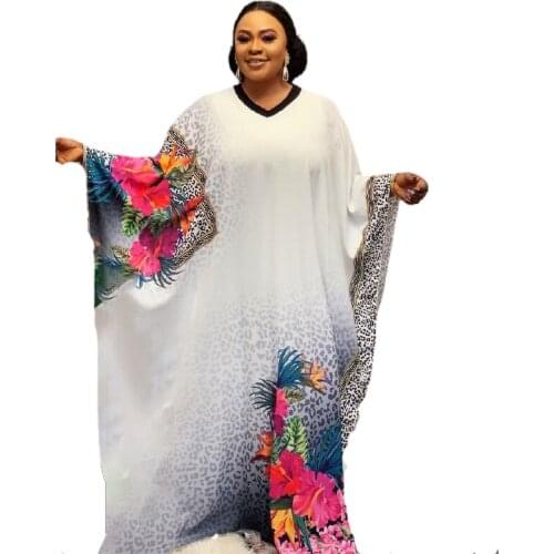 African Dresses for Women 2021 V-neck Printed Style Party Dresses Loose Maxi Dresses American Clothing African Clothes