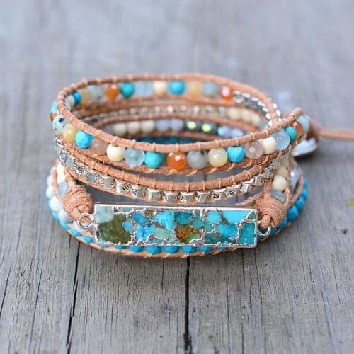 Bracelet Jewelry Handmade Multi Color Natural Stone Beads Leather Wrap Bracelet Couples Bracelets Creative Gifts