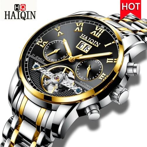 HAIQIN Automatic Mechanical Mens watches Top Brand luxury Men Watch Business Tourbillon Men Wrist watch Clock Reloj hombres 2019