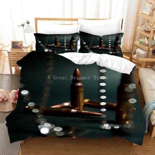 2/3 Pieces Black Bullet Bedding Sets 3D Print Military Weapon Duvet Cover Set Home Textile Bed Quilt Cover For Bedroom Cover Set