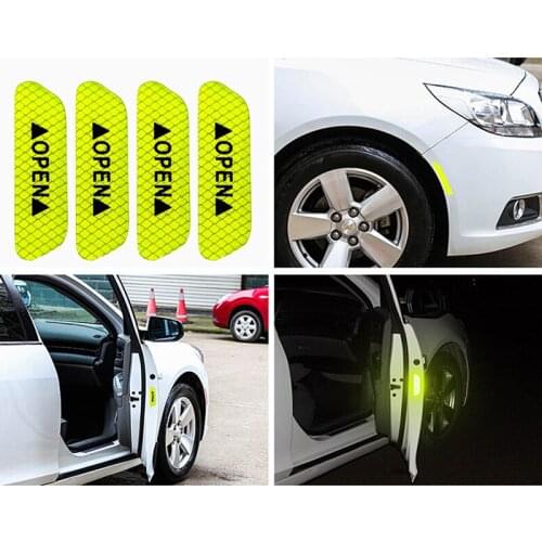 4x Fluorescent green car door open sticker reflective tape safety warning decal