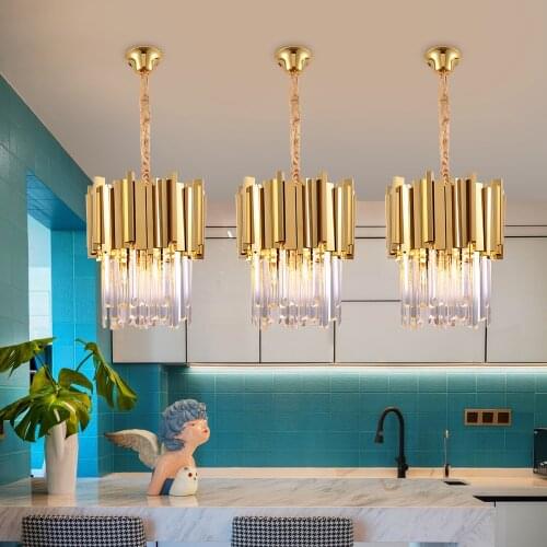 Chrome/ouro luzes da cozinha led lustres para quarto sala de jantar luxo foyer lustre k9 cristal pequena redonda lâmpada pendura
