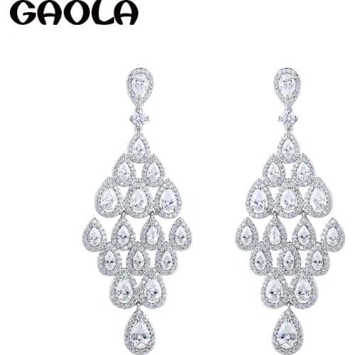 GAOLA Classic White Gold Color Waterdrop Cubic Zirconia Dangle Earrings for Woman GLE6513