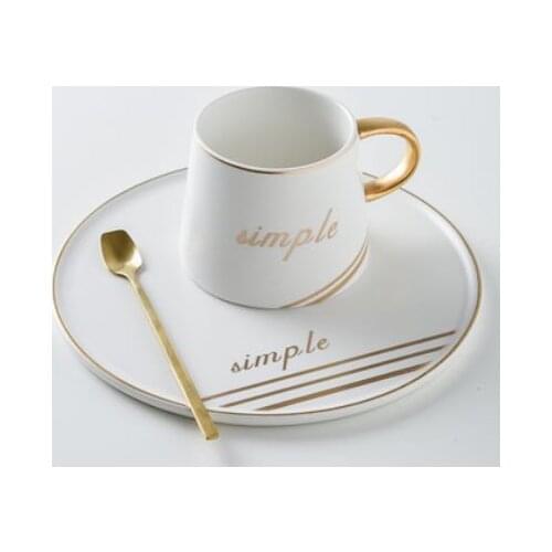 Coffee Cup with Spoon White Luxury Afternoon Nordic Simple Ceramic Tea Cups Office Porcelain Milk Cup and Saucer Set MM60BYD