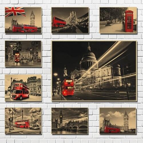 The store recommended London red Classic Kraft Paper Poster Bar Cafe Living Room Dining room Wall Decorative Paintings