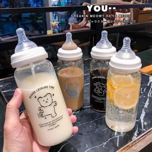 Cute pacifier water bottle glass creative fashion pattern personality glass straw cup child girl student couple portable cup