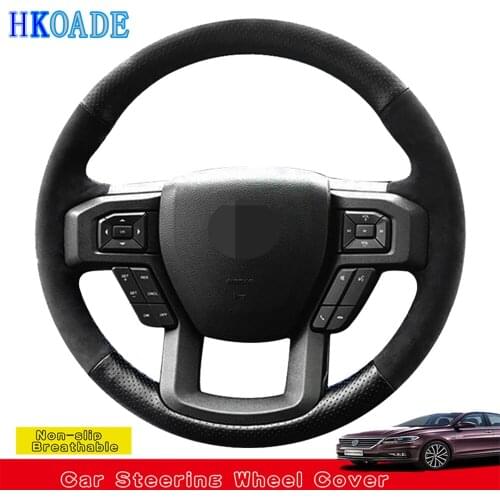 DIY Car Steering Wheel Covers Black Hand-stitched Soft Comfortable Suede Genuine Leather For Ford F150 F-150 2015-2020
