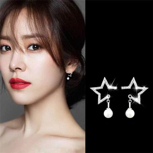 Fashion Jewelry Elegant Opening Star Pearl Earrings White Pearl Drop Earrings Wedding Party Earrings For Women