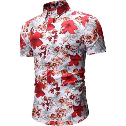 Flower Printed Men Shirt 2019 Summer Floral Shirts Men Dress Camisa Hombre Casual Slim Fit Short Sleeve Hawaiian Shirt Size XXXL