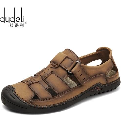 2020 New Summer Flip Flop Men Breathable High Quality Leather Sandals Man Flats Fashion Casual Beach Mens shoes Plus Size 38-48