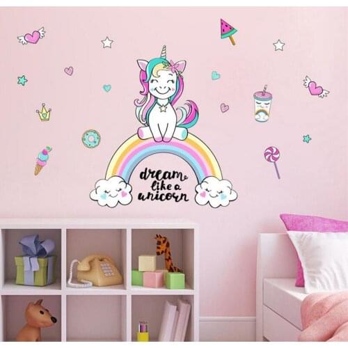Sweet Dream Unicorn Wall Stickers For Kids Rooms Bedroom Living Room Decorative Children Wall Decals Christmas Gift Wall Decor