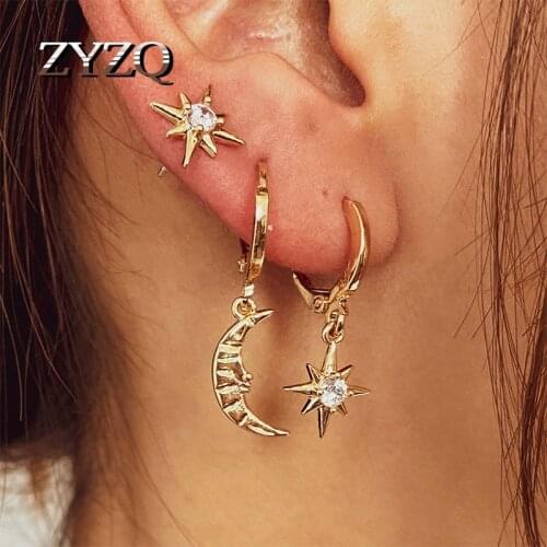 ZYZQ New Arrival Korean Earrings Personality Asymmetrical Star Moon Earrings For Women Fashion Trend Party Matching Brincos