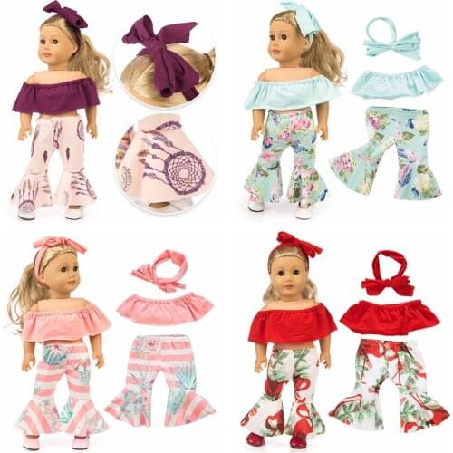 ​For 43cm Born Baby Dolls Clothes Off Shoulder Shirt +Wide Leg Pant for 18" Doll Clothes Pants for 18 inch Girl Doll Baby Gifts