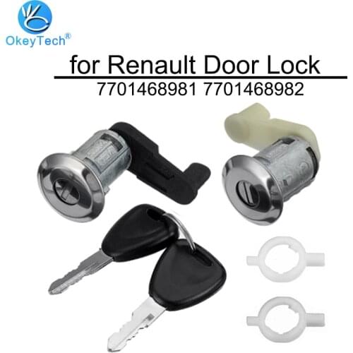 OkeyTech for Renault Megane Scenic Clio Master Ignition Car Left Right Door Lock Barrel Cylinder & 2 Keys 7701468981 7701468982