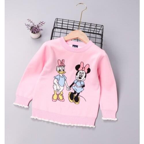 Autumn Toddler Girls Sweater Minnie Mouse Daisy Duck Embroidery Little Childrens Winter Top Kids Sweaters Pullover Warm Outfits