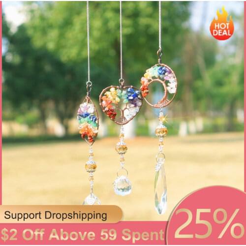 Hanging Crystal Decor Life Tree Stone Beads Prism Pendant Craft Chain Hanging Window Ornament Home Garden Decor