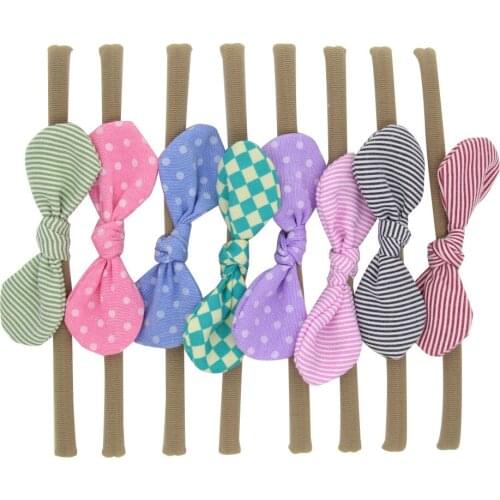 2018 New Dot Knot Bow Nylon Skinny Headband Newborn Elastic Stripe Bowknot Kids Hair Accessories Baby Shower Birthday Gift