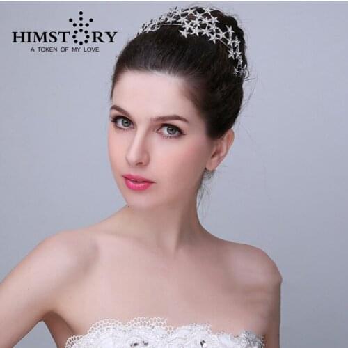 HIMSTORY Romantic Clear Crystal Star Tiaras Crown Rhinestones Hairbands Bride Wedding Party Prom Tiara Wedding Hair Accessories