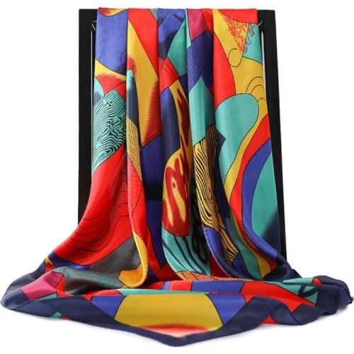 2021 Spring 90X90CM Luxury Brand Women Sunscreen Silk Scarfs Colour Painting Square Scarves Spring Summer Shawls For Ladies