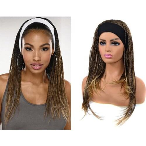 Hywamply 18inch Synthetic Head Band Wig for Women African Braided Box Braids Hairpiece Wigs Black Blonde Gray Color