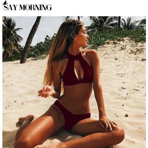 SAY MORNING 2021 Two Pieces Women Summer Bikini Set Basic Swimwear Push Up Beach Wear Padded Bathing Suit Mujer Swimming Suit