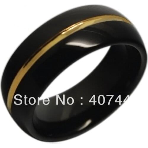 Discount Cheap Price Free Shipping USA Hot Selling 8MM Mens Black&new Gold Two Tones Tungsten Ring Wedding Band US Sizes 7-13