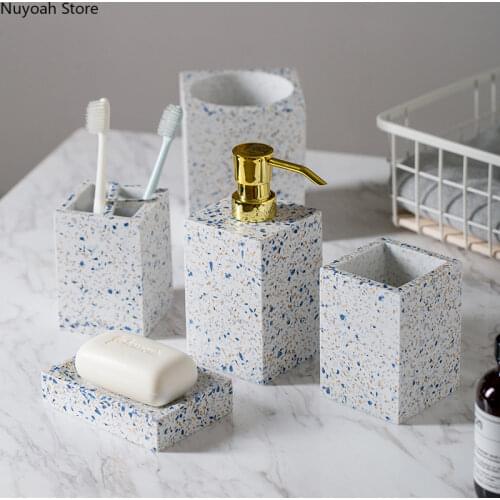 Resin Bathroom Bathroom Supplies Kit Square Simple Craft Lotion Bottle Brushing Cup Modern Bathroom Decoration Accessories