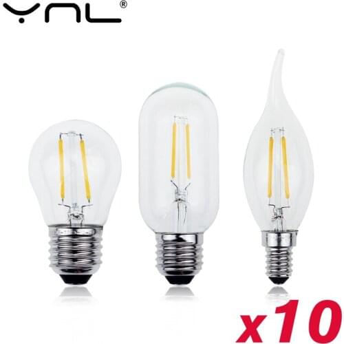 YNL LED Filament Bulb E14 Candle Light Bulb 2W 4W 6W Edison Bulb C35 220V Retro Antique Vintage Style Warm White LED Glass Bulb