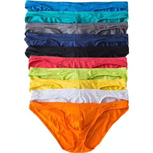 10PS/Lot Sexy Mens Underwear Modal Briefs Shorts Soft Bulge Pouch Underpants Slip Homme Plus Size Mens Bikini Briefs Panties