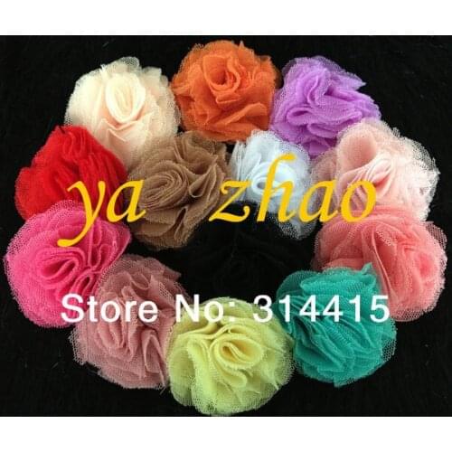 2.2" Tulle Mesh Rose Flowers For hair accessories, Headbands, Clothing, Shoes 100pcs/lot, 14 color IN STOCK
