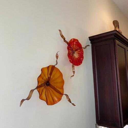 Home Wall Decoration Month Blown Murano Glass Wall Art Flowers Leaf Creative Turkish Murano Glass Wall Plates