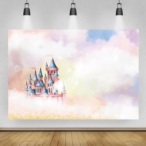 Fairy Tale Rainbow Clouds Castly Princess Birthday Decor Backdrops Photography Newborn Baby Girl Portrait Photo Background Vinyl