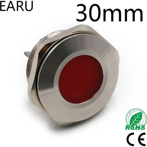 30mm IP67 Waterproof Metal LED Indicator Signal Pilot Lamp Light Car Boat Machine Power Wokring Warning 5V 12V 24V 110V 220V Red