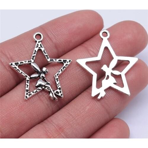 WYSIWYG 10pcs 30x24mm 2 Colors Antique Bronze Plated Star Angel Pendant Angel Star Charm Pendants Angel Star