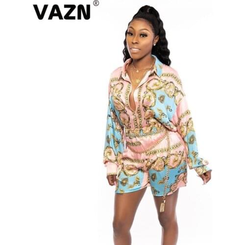 VAZN 2020 Spring Georgette Outfits Indie Folk Sexy Daily Regular Sexy Fashion Full Sleeve Short Pants Slim Women 2 Piece Set