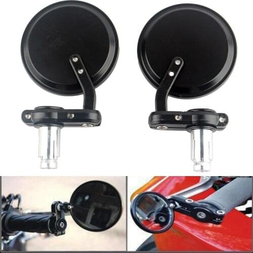 1 Pair New Motorcycle CNC Aluminum Rearview 3" Handle Bar End 7/8" Side Mirrors Round