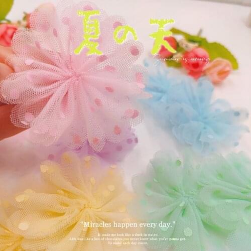 10pcs/lot Dot Printed Organza Ribbon Flower for DIY Handmade Hairpin Hair Accessories Gift Box Clothing Dress Decor Materials
