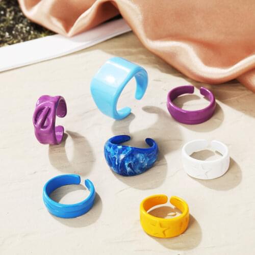 2021 Summer Fashion Cute Candy Colored Diagonal Stripes Ring Irregular Opening Rings for Women Party Finger Jewelry