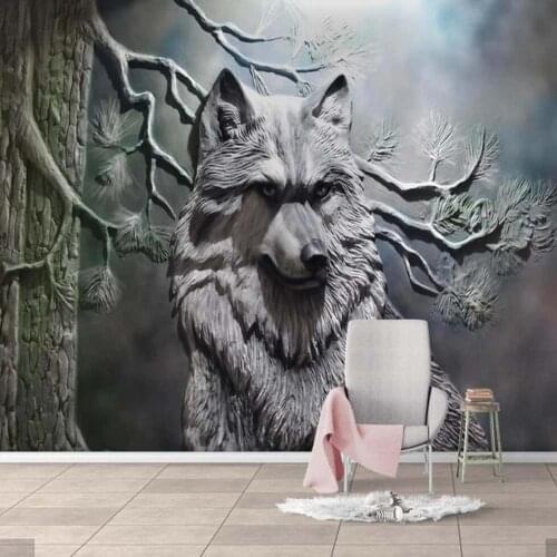 3D Embossed Wolf Animal Wallpaper Mural for Living Room TV Background Wall Decor Custom Size Printed Photo Wall Paper Murals