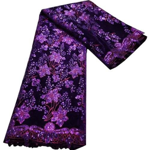 5yards/pc) Newest African velvet lace fabric in purple soft Nigerian lace with gorgeous sequins embroidery for dress FHS081