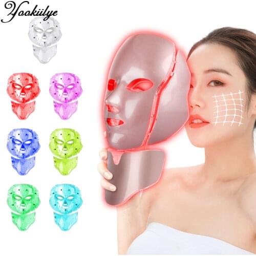 7 Colors LED Facial Mask with Neck Skin Rejuvenation Anti-againg Whitening Skin Therapy Mask Face Care Beauty Device No Box