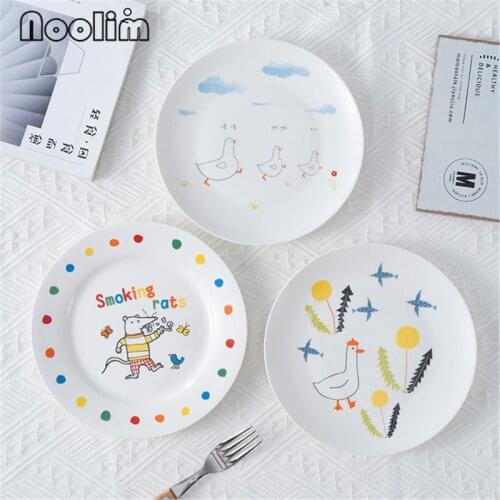 8 Inch White Porcelain Cute Cartoon Little Duck Cake Fruit Plate Ceramic Lucky Goose Dessert Plate Breakfast Dishes Tableware