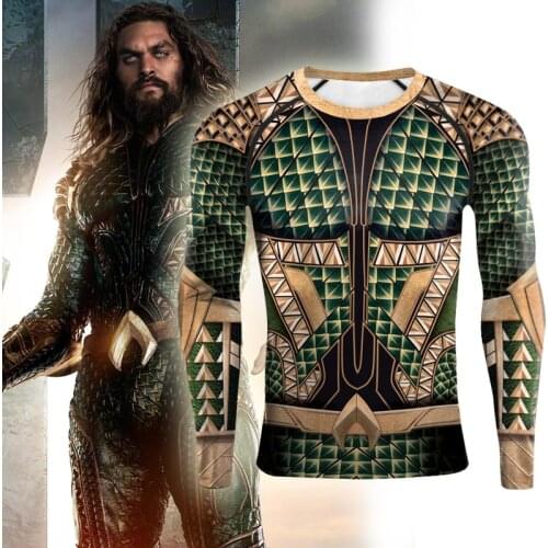 Aquaman Tee T Shirt Tshit Neptune 3D Printed Super Hero Compression Long Sleeve Fitness Gym T-shirts For Men Cosplay Top Costume